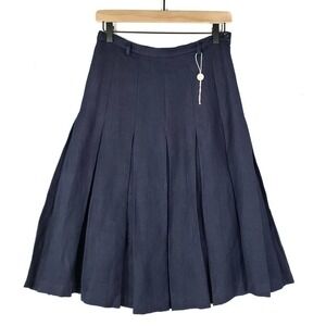NWT Momoni Fidi Pleated Wool Linen‎ Skirt M Navy Blue